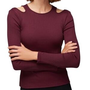 NWT WHITE HOUSE BLACK MARKET Burgundy Cold Shoulder Long Sleeve Top Size Large